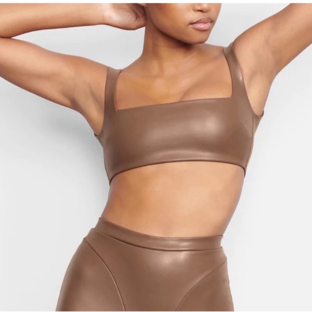 Skims Faux Leather Bralette Women's Top Size 12 Light Brown